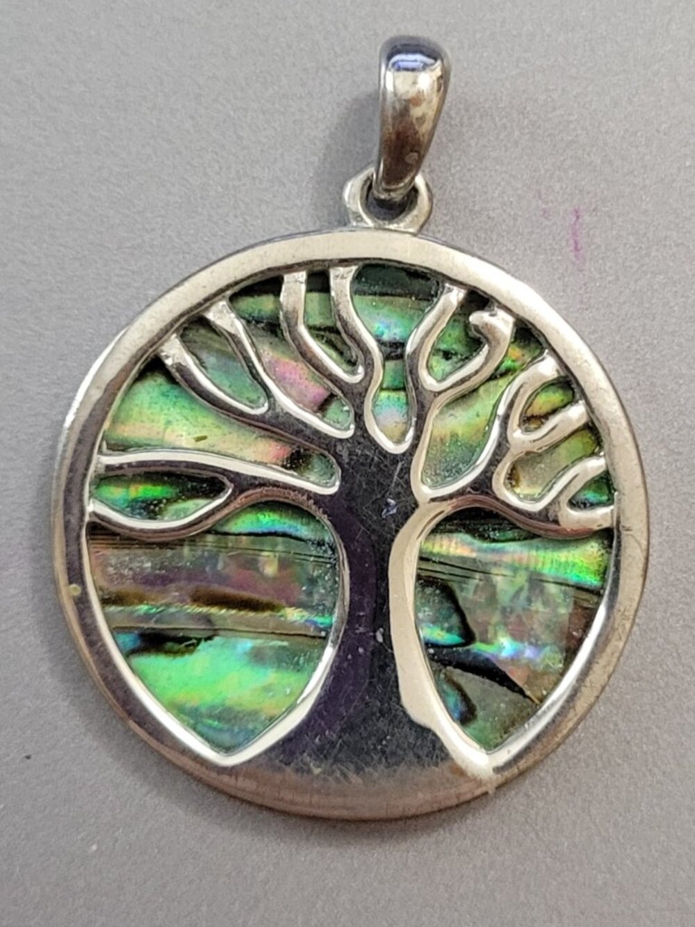 Tree of Life Silver Pendant with Pearlized Green Background